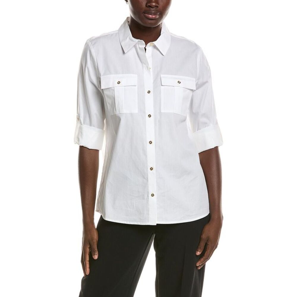 Halston Womens  Front Pocket Button Up Shirt